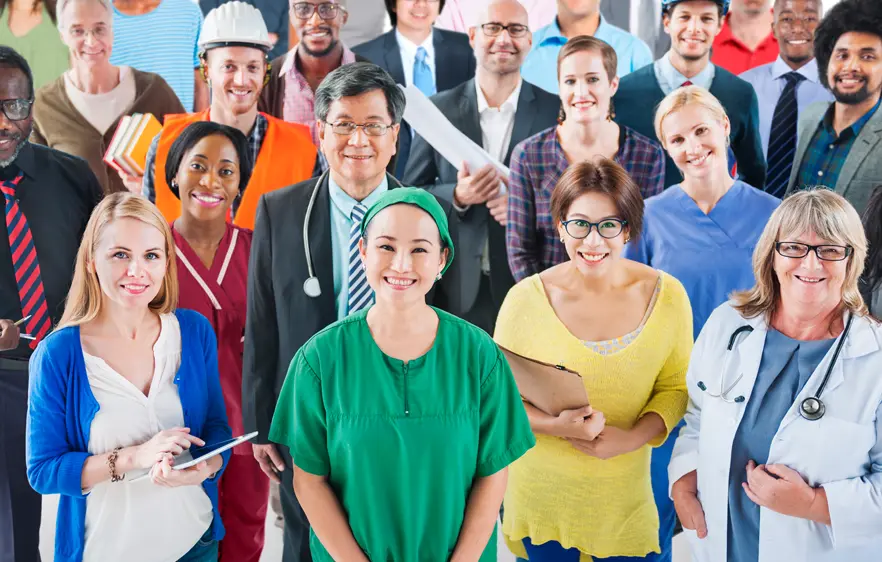 Group of various professionals representing staffing in different industries.