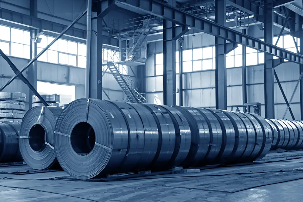 steel rolls in manufacturing plant 