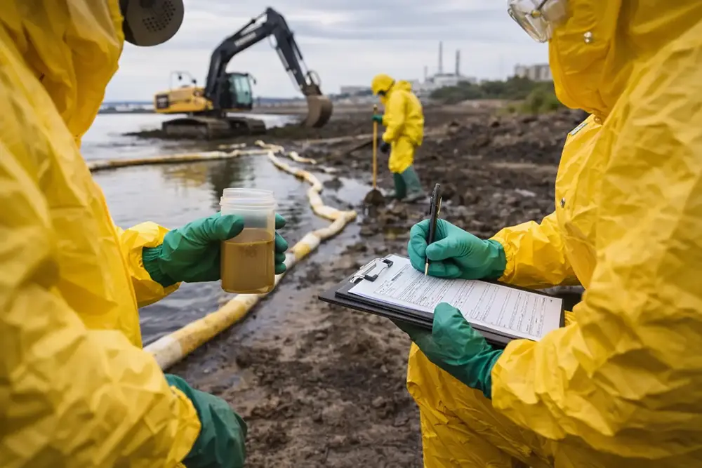 Municipal maintenance crew working near a city water line with safety cones in place