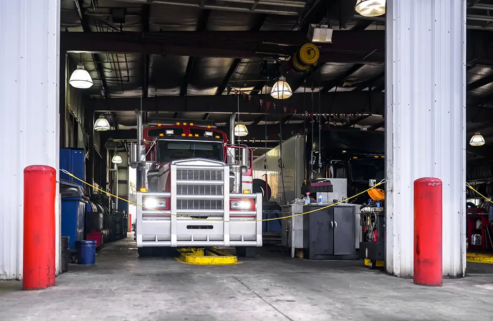 semi truck in repair shop
